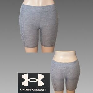 Under Armour YXL Girls Logo Mod Gray Heather Bike Shorts Athletic Side Pockets